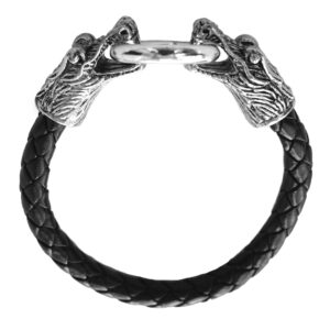 Lederarmband  –  Drachenköpfe mit Ring