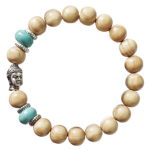 EDELSTEINARMBAND – Holzperlen türkis mit silbernen Buddhakopf