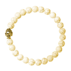 EDELSTEINARMBAND – Howlith creme mit goldenen Buddhakopf