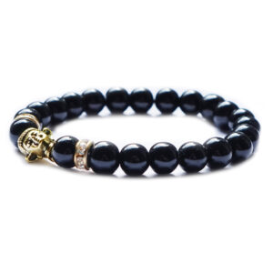 EDELSTEINARMBAND – Onyx mit goldenen Buddhakopf