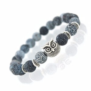 EDELSTEINARMBAND – Crackstone blau-grau mit Eulen Perle