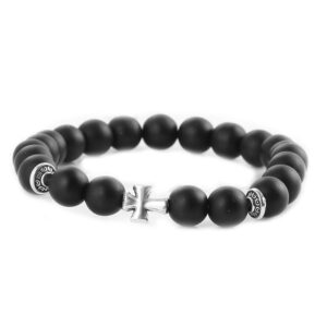 EDELSTEINARMBAND – Obsidian matt poliert mit Kreuz